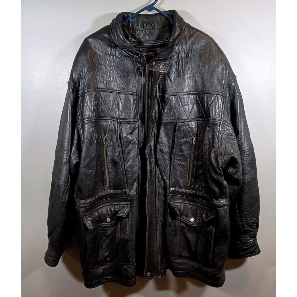 Tannery West Bomber Mens Black Leather Zip Heavy Zip Utility Thinsulate Lined XL
